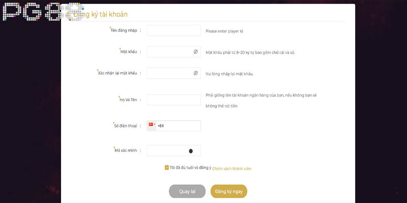 Thao tác đăng ký tài khoản 